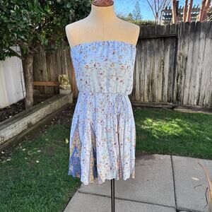 Socialite Strapless Blue Floral Mini Summer Dress Women's Size XS